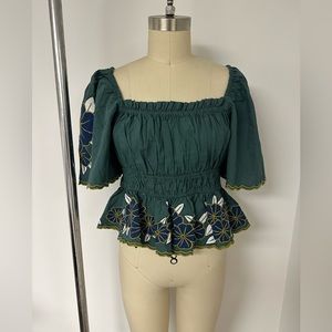 The Great - Wanderlust Floral Embroidery Peplum Top NWT Size Large